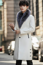 Big Fur Collar Long Overcoats Luxury Long Leather Jackets