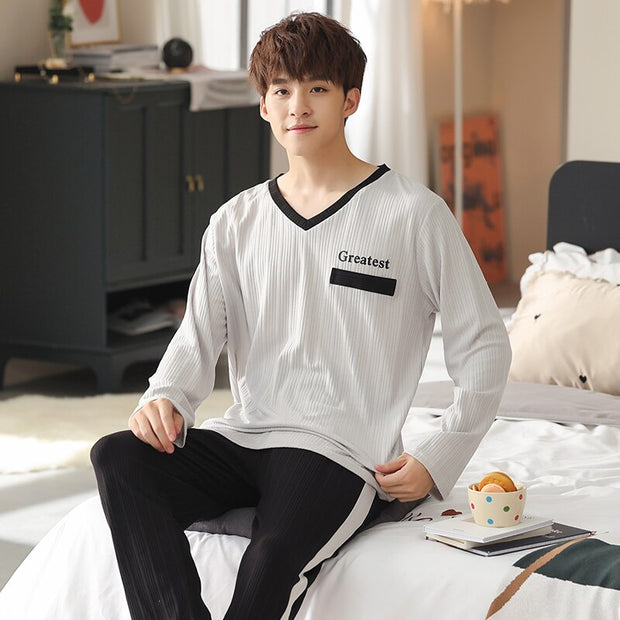 Full Pure Cotton Pajamas Letter Sleepwear Solid Color