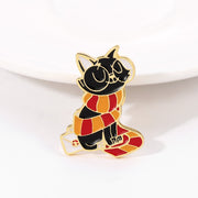 Cute Pet Cat Big Glasses Classic Magic Movie Stripe Scarf Enamel Charm Brooch