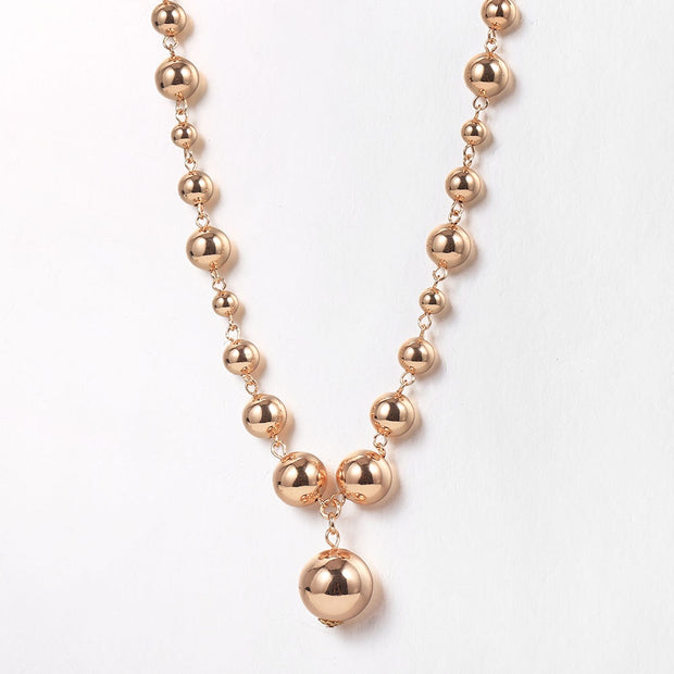 10mm Wide Round Beaded Charm Necklace 585 Rose Gold Color Ball Bead Link Chains