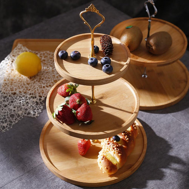 Kitchen Bamboo Tray Holiday Party 2/3L layer Fruit Plate Dessert Candy Dish