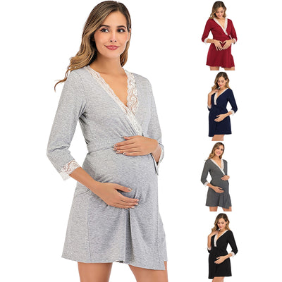Women Pregnancy Clothes V Neck Overlapping Dress Maternity