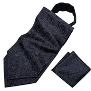 Fashion Black Silk Cravat Ascot Tie For Men Pocket Square