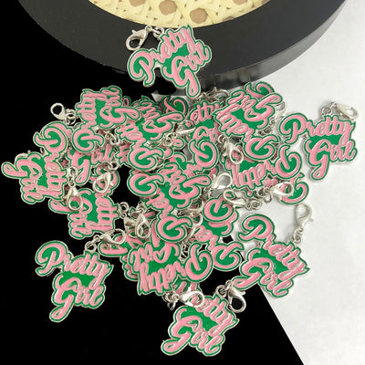 20pcs Handmade Greek Sorority Pietty Gile Pink Green Charm Bracelet Necklace
