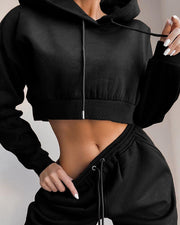 Winter Sweater Two Piece Set Crop Jacket And Tracksuit Joggers 2 Piece Set