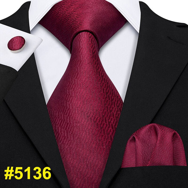 LS-704 Men`s Tie 100% Silk Red Plaid Jacquard Woven Wedding Tie