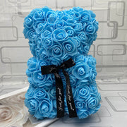 HOT Valentines Day Gift 25cm Red Rose Teddy Bear Rose Flower Artificial Decoration