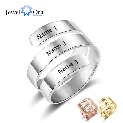 Personalized Gift Engraved 3 Names Ring Stainless Steel Adjustable Rings for Women