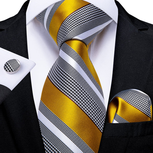 Men Tie Black Gold Paisley Quality Wedding Tie For Men Hanky Cufflink Silk Tie Set