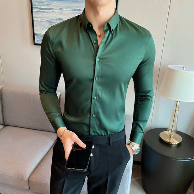 Plus Size 5XL-M British Style Solid Long Sleeve Shirt Men Clothing