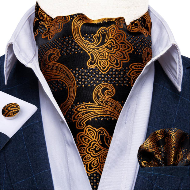 Luxury Men&#39;s Vintage Paisley Floral Formal Cravat Ascot Tie Self British Style