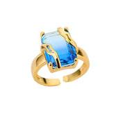 Blue Cubic Zircon Stone Ring For Women Stainless Steel  Square Geometry Finger Ring