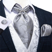 Silk Cravat Navy Dot Formal Ascot Tie Handkerchief Set With Ring