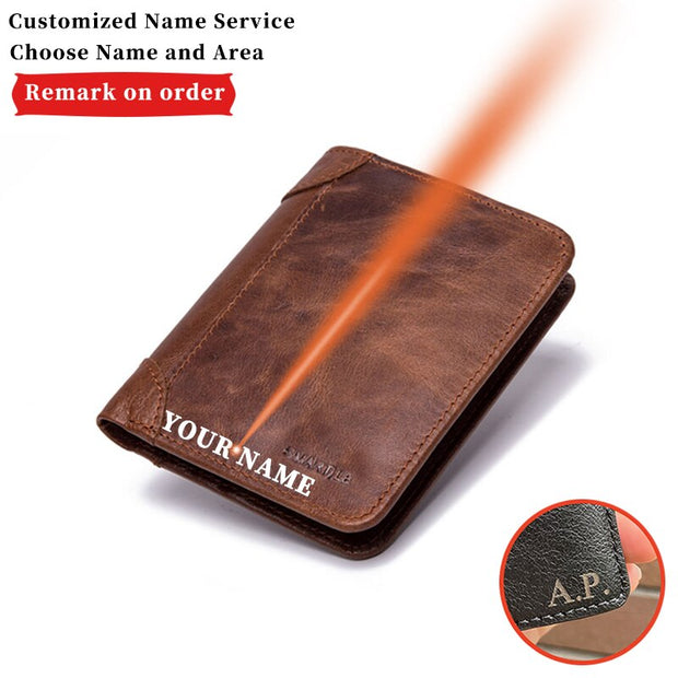 Smart Anti-theft Wallet Men's Business Name Carving Leather Slim