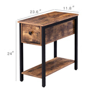 Side Table 2-Tier Nightstand With Drawer Narrow End Table For Small Spaces