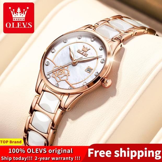Japan Movement 28MM Dial Waterproof Watch Ceramics Women Wristwatch Gift for Valentine Day