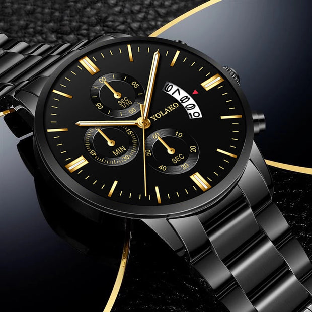 Fashion Stainless Steel Men Watch Bracelet Luxury Calendar Quartz Wristwatch