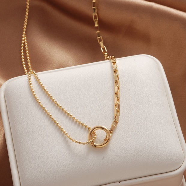 New In Trend Stainless Steel Double Layer Bead Annulation Pendant Necklaces
