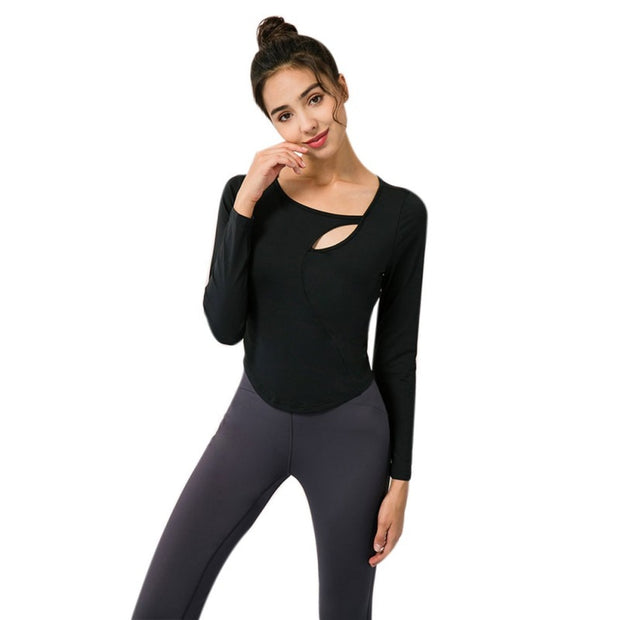 Sports Fitness Yoga Long Sleeves With Chest Pad Sexy Hollow Tight