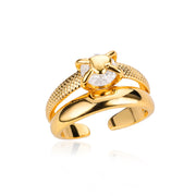 Zircon Double Heart Rings For Women Crystal Stainless Steel Heart Love Adjustable Ring