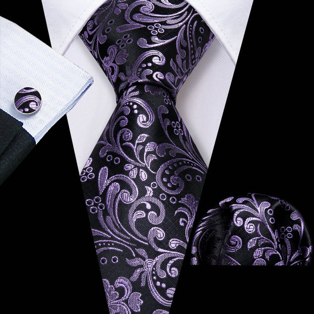 Silk Jacquard Floral Necktie Wedding Business Handkerchief Cufflinks Tie