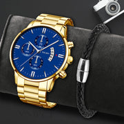 Fashion Stainless Steel Men Watch Bracelet Luxury Calendar Quartz Wristwatch