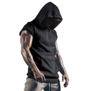 Summer Men Hooded Tank Top Solid Color Short Sleeve Vest Tops