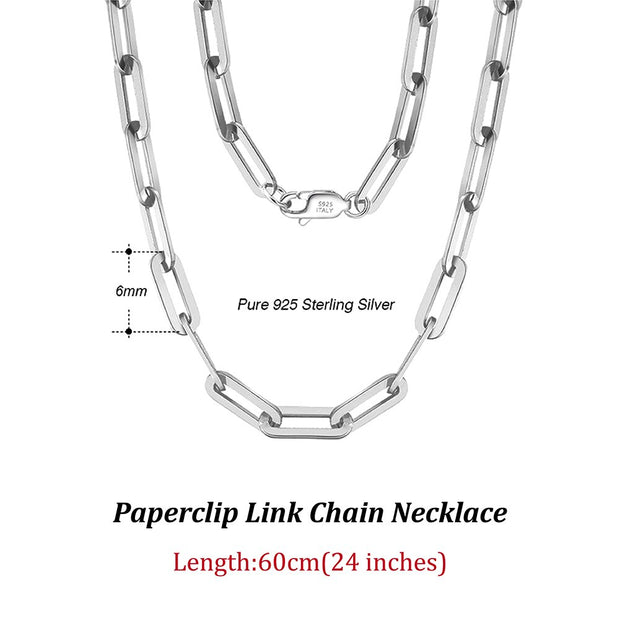 4K Gold Plated Genuine 925 Sterling Silver Paperclip Neck Chain 6/9.3/12mm