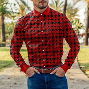 Men's Orange Plaid Shirt Social Trend Long-sleeved Shirt Business
