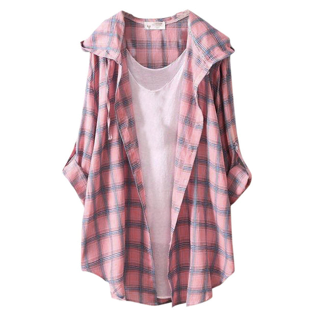 New Hoodie Plaid Long Shirts Women