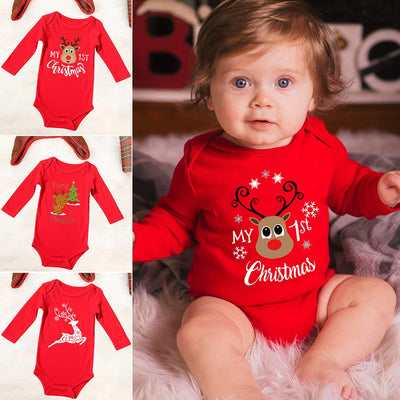 Infant Newborn First Christmas Rompers Baby Boys Girls Cotton
