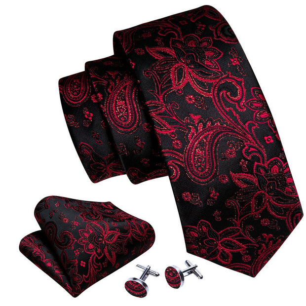 3PC Fashion Luxury Dark Floral 100% Silk Tie Gifts For Men Suit