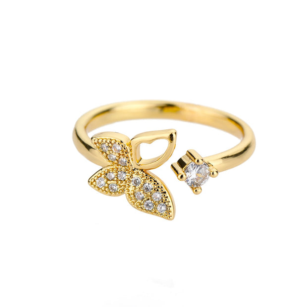 Zircon Butterfly Rings Stainless Steel Twisted Chain Finger Adjustable