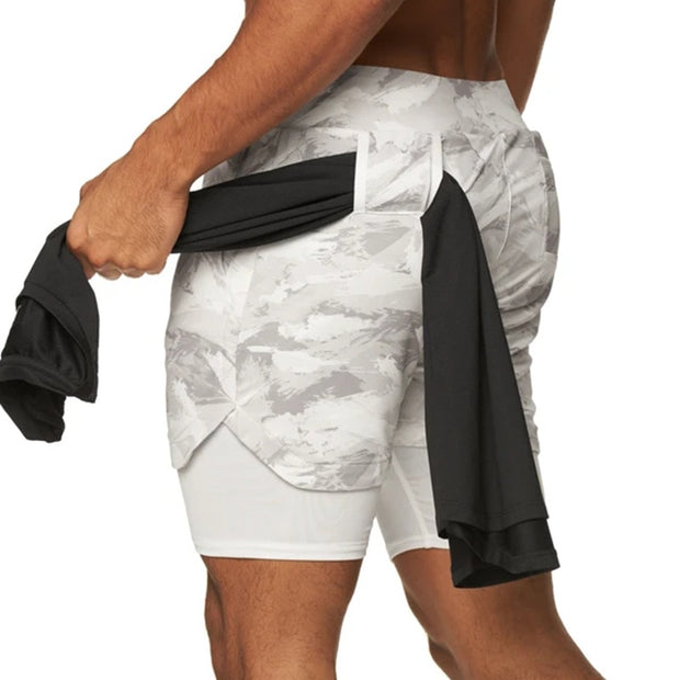Camo Running Shorts Men 2 In 1 Double-deck Quick Dry GYM Sport Shorts