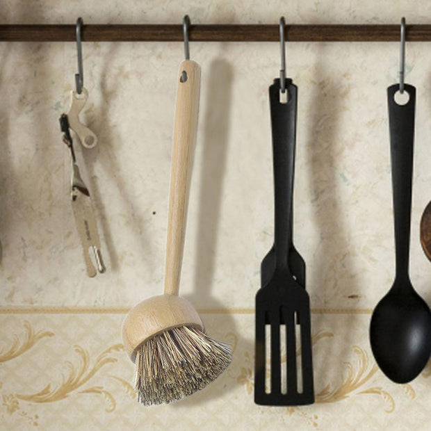 Natural Pan Cleaning Brush Bamboo Handle Dish Brush