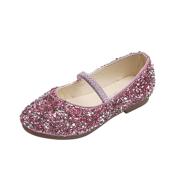 Flats Girl Sequined Princess Shoes Party Dance Leather Shoes