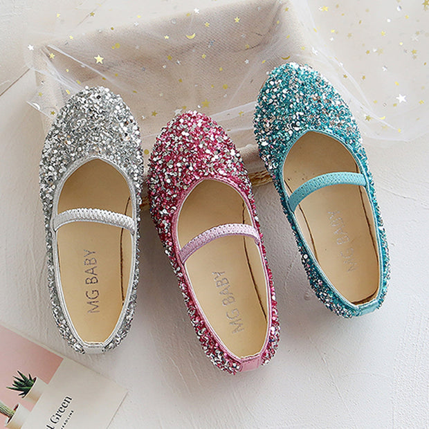 Flats Girl Sequined Princess Shoes Party Dance Leather Shoes