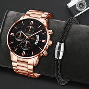 Fashion Stainless Steel Men Watch Bracelet Luxury Calendar Quartz Wristwatch