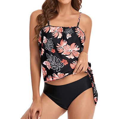 Floral Printed Two Piece Bandeau Tankini Swimsuits For Women