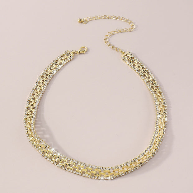 Unique Geometric Rhinestones Square Chain Necklace for Women