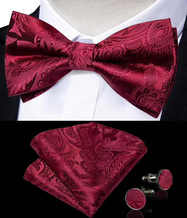 Wedding Bow Tie for Men Classic Red Pre-tied Bowtie Gift Set