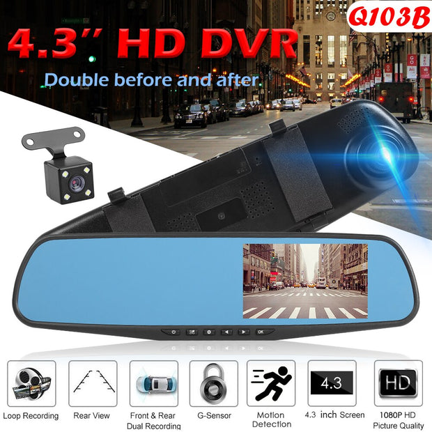 Q103B Dual Lens Car DVR Camera HD 1080p Rearview Mirror Dash Cam