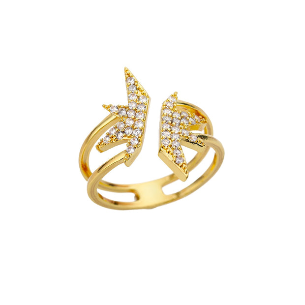 Fashion Palm Leaf Shape Rings For Women Stainless Steel Gold Color Zircon Adjustable
