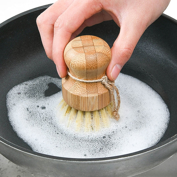 Bamboo Dish Scrub Brushes Palm Pot Brush Round Mini Scrub