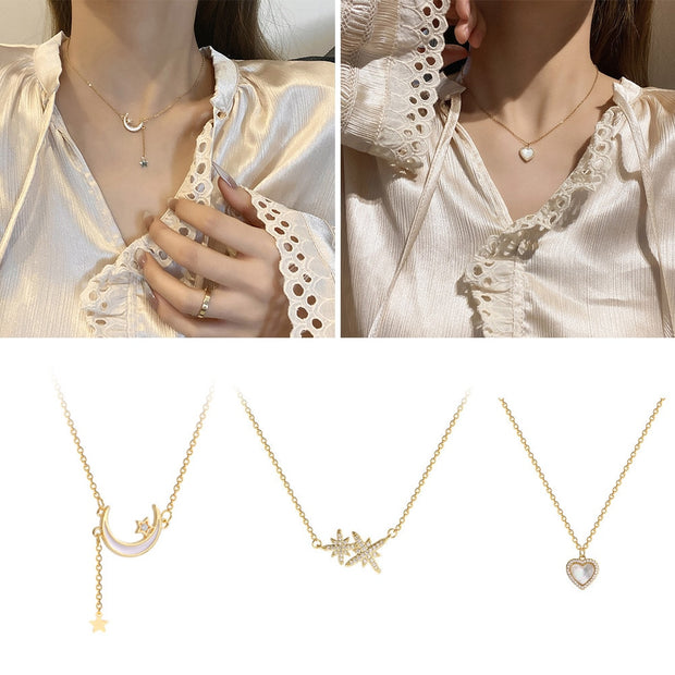 Classic Gold Color Titanium Steel Necklace For Women Jewelry Crystal Pearl Beads
