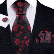 3PC Fashion Luxury Dark Floral 100% Silk Tie Gifts For Men Suit