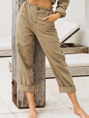 Solid Color Casual Elastic High Waist Straight Trousers
