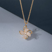 Stainless Steel Rotating Sunflower Pendant Necklace for Women Jewelry Luxury
