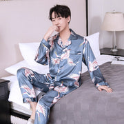 Summer Couple Thin Long Sleeve Nightgown Silk Pajamas for Men Sleepwear