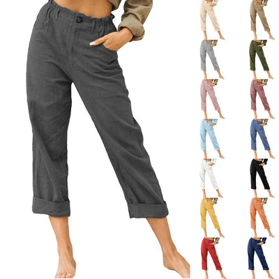 Solid Color Casual Elastic High Waist Straight Trousers
